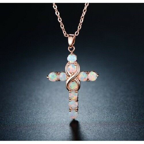 Sterling Silver Opal Cross Pendant Necklace - Necklaces
