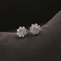 14k White Gold Over 1 CT Round Cut Diamond Halo Flower Stud Women's Earrings - atjewels.in
