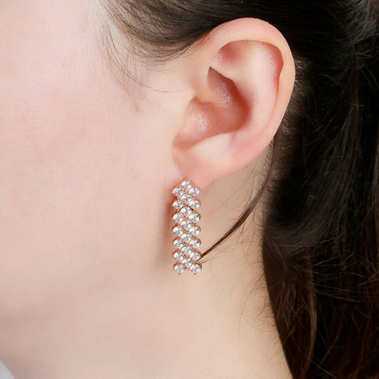 1 CT Round Cut Diamond 14k Rose Gold Over 3-Row Drop Womens Wedding Earrings - atjewels.in