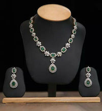 45 CT Emerald Round Cut Emerald 14k White Gold Over Diamond Wedding Necklace Set - atjewels.in