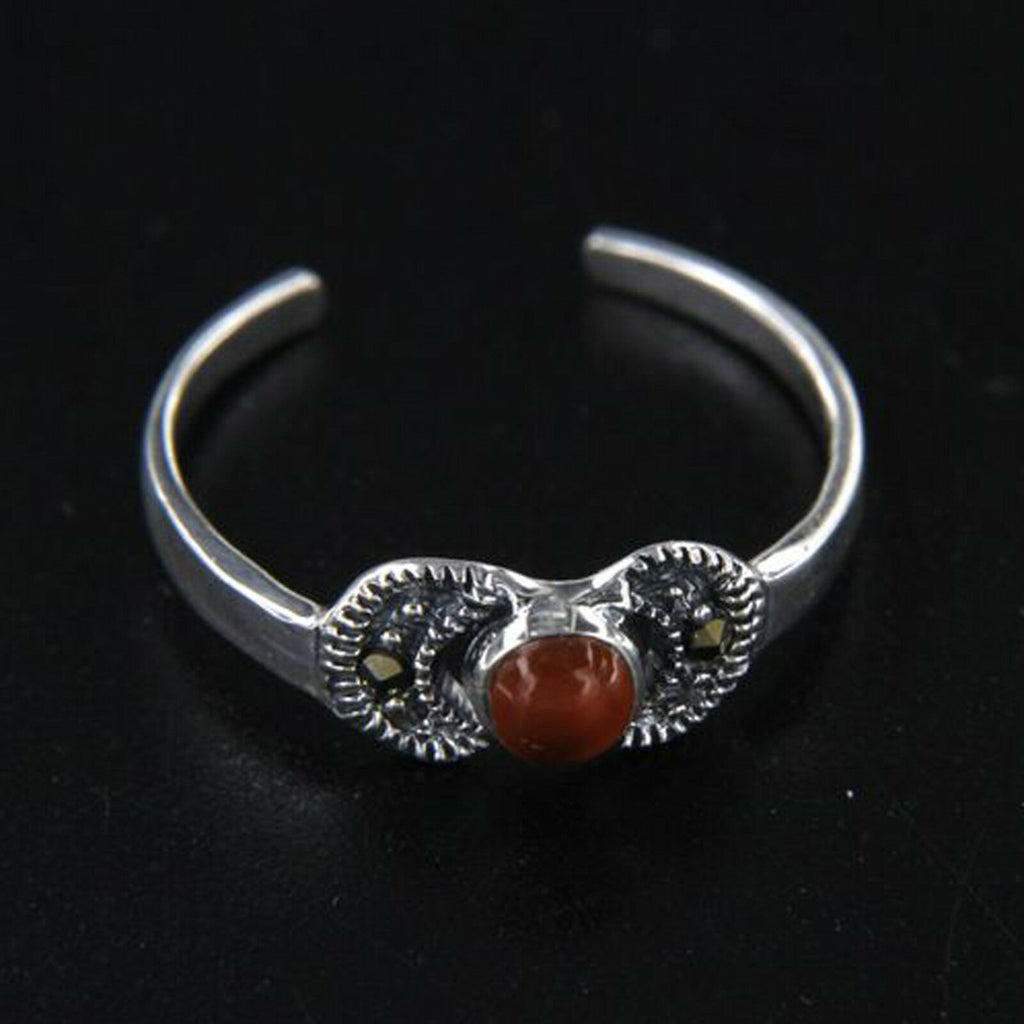 14k White Gold Over Round Cut Red Onyx Adjustable Midi Toe Ring Women's Jewelry - atjewels.in
