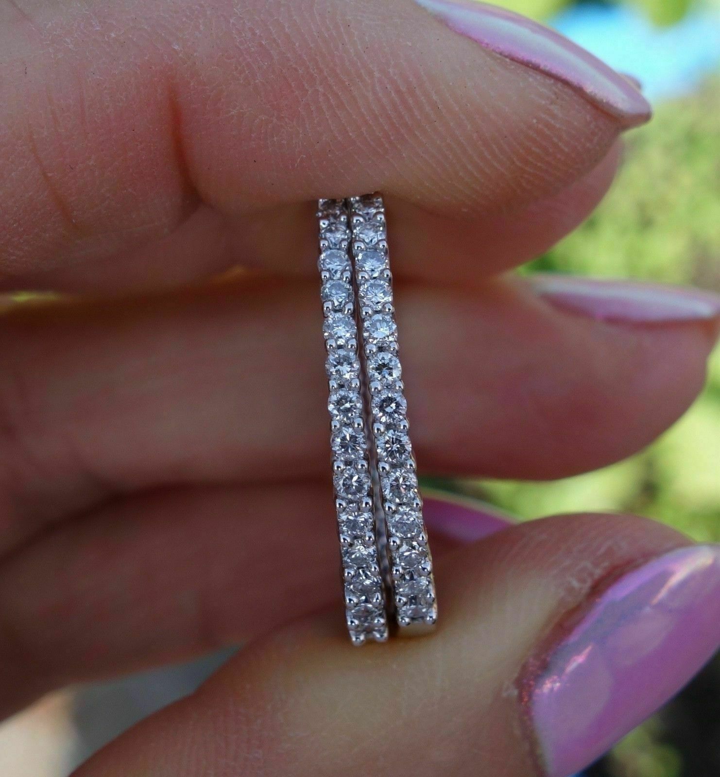 2 CT Round Cut Moissanite 14k White Gold Over Inside Out Diamond Hoop Earrings - atjewels.in