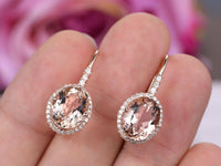 3 CT Oval Cut Morganite 14k Rose Gold Over Diamond Leverback Halo Stud Earrings - atjewels.in