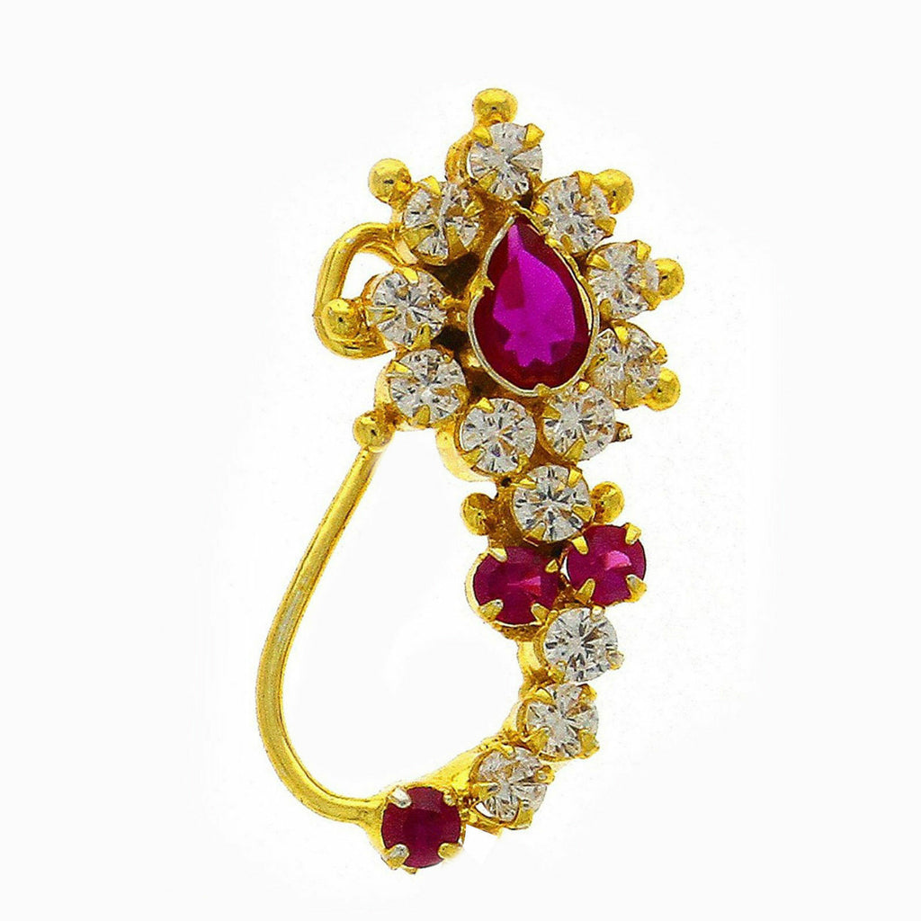 1 Ct Pear Cut Sapphire 14K Yellow Gold Over Diamond Pressing Maharashtrian Nath - atjewels.in