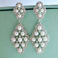 3CT Round Cut Pearl Diamond 14k White Gold Over Chandelier Cluster Drop Earrings - atjewels.in