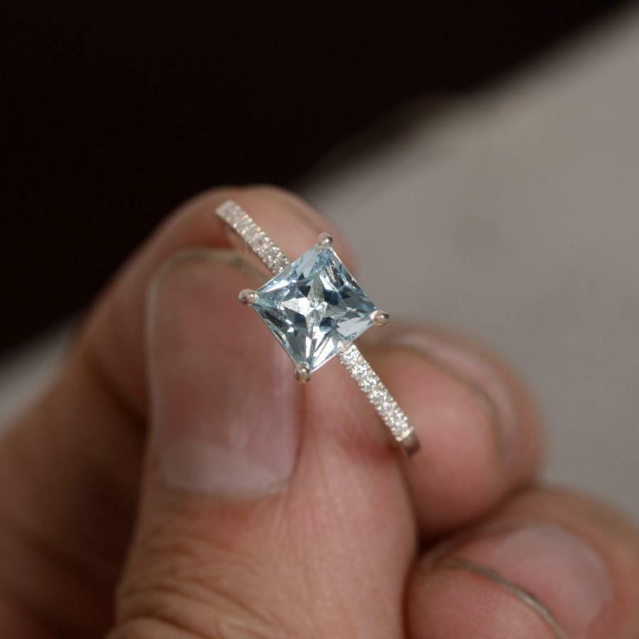 1/2Ct Princess Cut Aquamarine 14k White Gold Over Diamond Solitaire Wedding Ring - atjewels.in