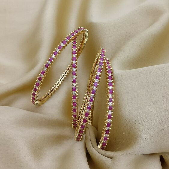 20CT Round Cut Red Ruby & Diamond 14k Gold Over Set Of 4 Wedding Bangle Bracelet - atjewels.in