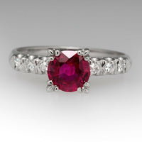 14k White Gold Over 1/2CT Round Cut Red Ruby & Diamond Solitaire W/ Accents Ring - atjewels.in
