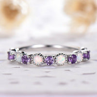 1/2CT Round Cut Amethyst & Fire Opal 14k White Gold Over Half Eternity Band Ring - atjewels.in