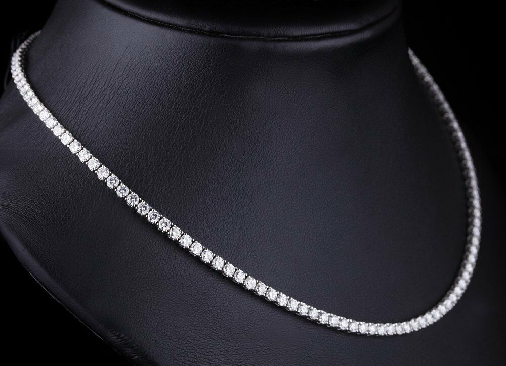 14k Solid White Gold Finish 40 CT Round Cut Diamond Wedding 18" Tennis Necklace - atjewels.in