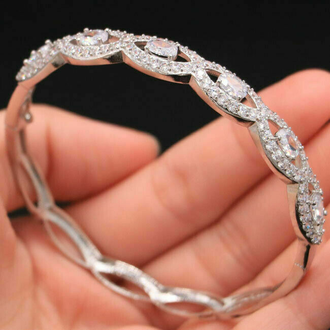 8CT Oval Cut Diamond 925 Sterling Silver Infinity Wedding Hinged Bangle Bracelet