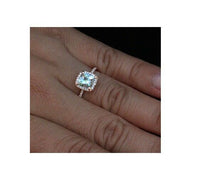 1/2 Ct Princess Cut 14k Rose Gold Over Aquamarine Diamond Solitaire Halo Ring - atjewels.in