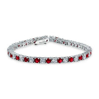 3 CT Round Cut Red Ruby & Diamond 14K White Gold Over Tennis Women's 7" Bracelet - atjewels.in