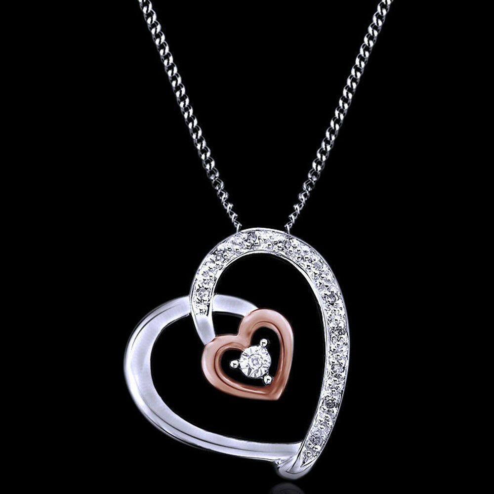 0.25 Ct Round Cut Diamond 14k Two-Tone Gold Over Solitaire Double Heart Pendant - atjewels.in