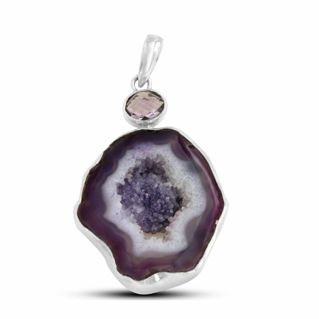 21.22 Ct Natural Amethyst 925 Sterling Silver Cluster Unisex Pendant