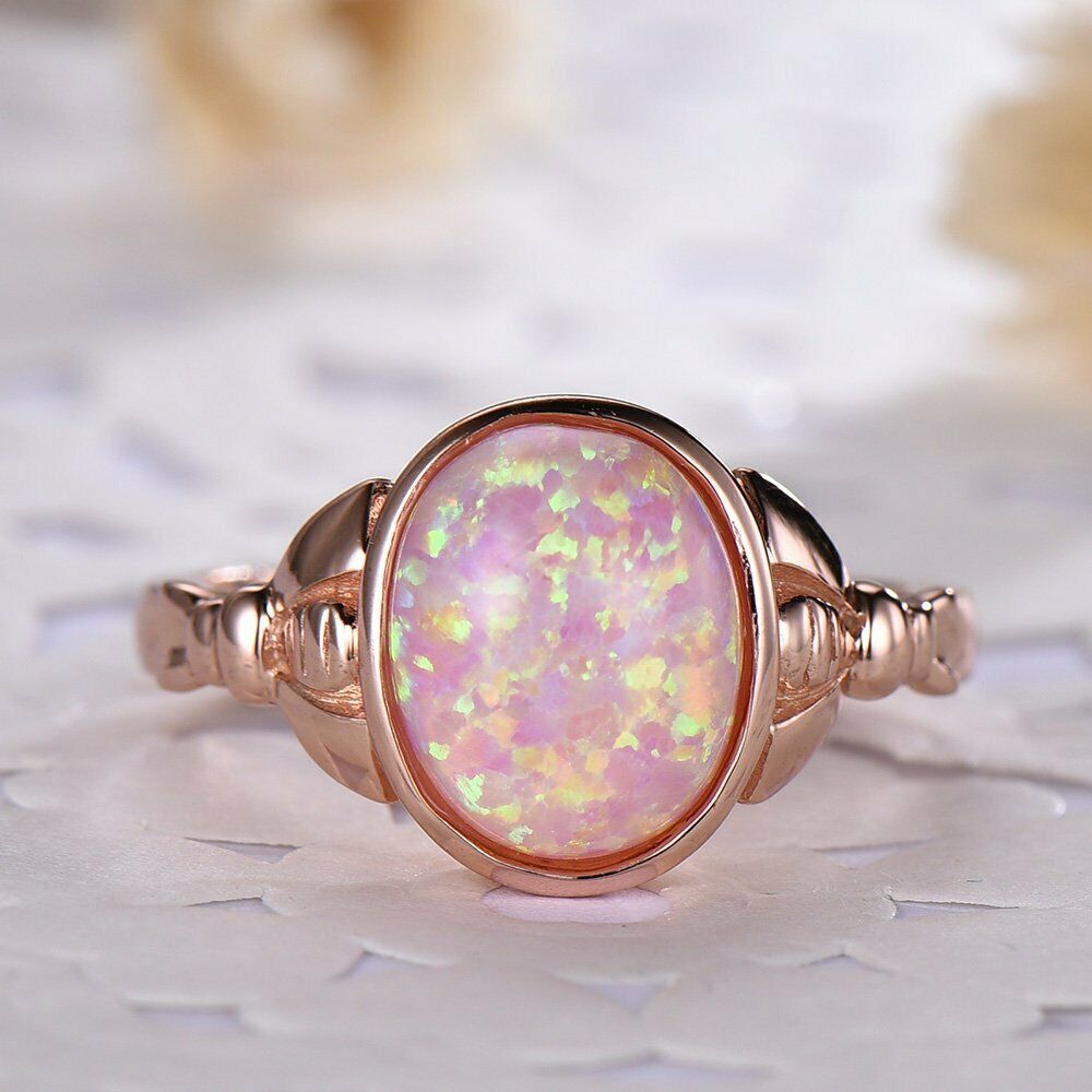 14k Rose Gold Over 1 CT Oval Cut Fire Opal Solitaire Promise Engagement Ring - atjewels.in