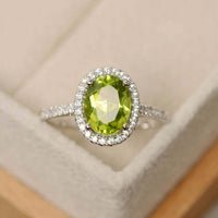 1/2 Ct Oval Cut Peridot 14k White Gold Over Halo Engagement Wedding Diamond Ring - atjewels.in