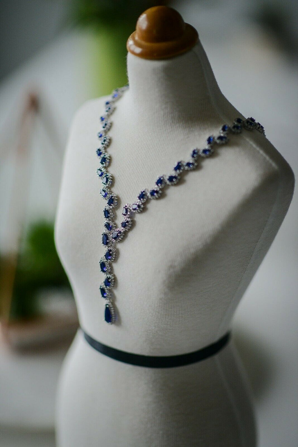 40 CT Blue Sapphire 14k White Gold Over Diamond Wedding  Tennis 16" Necklace Set - atjewels.in