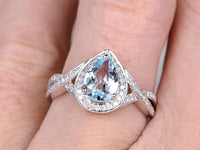 2 CT Pear Cut Aquamarine Diamond Halo Infinity Engagement 14k White Gold FN Ring - atjewels.in