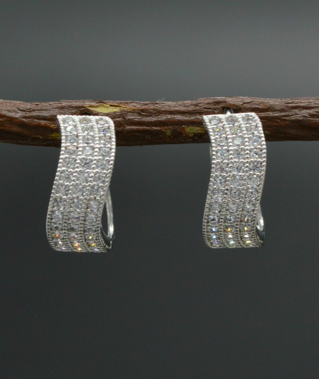 1.5 CT Round Cut Diamond Cluster Wave Huggie 925 Sterling Silver Hoop Earrings