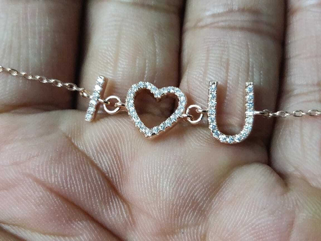 1CT Round Cut Diamond 14k Rose Gold Over "I Love You" Prmoise Heart 7" Bracelet - atjewels.in