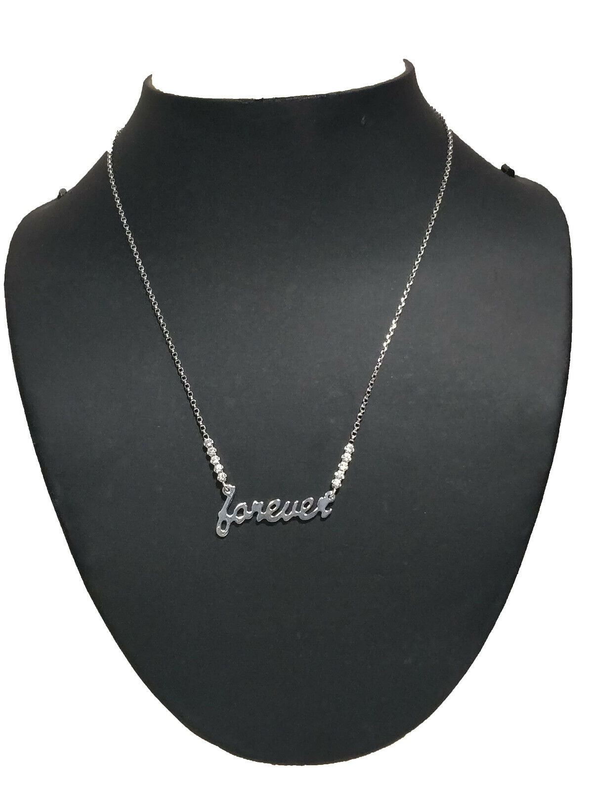 925 Sterling Silver Round Cut Diamond "FOREVER" Pendant 16" Adjustable Necklace