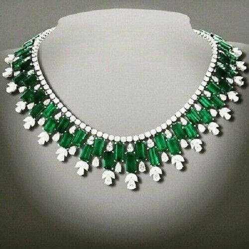 14k White Gold Over 98 CT Multi Cut Emerald Engagement Wedding Diamond Necklace - atjewels.in