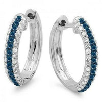 2 CT Round Cut Blue Sapphire & Diamond 14k White Gold Over Wedding Hoop Earrings - atjewels.in