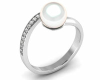 1 CT Round cut Diamond & Pearl 925 Sterling Silver Engagment Solitaire Ring