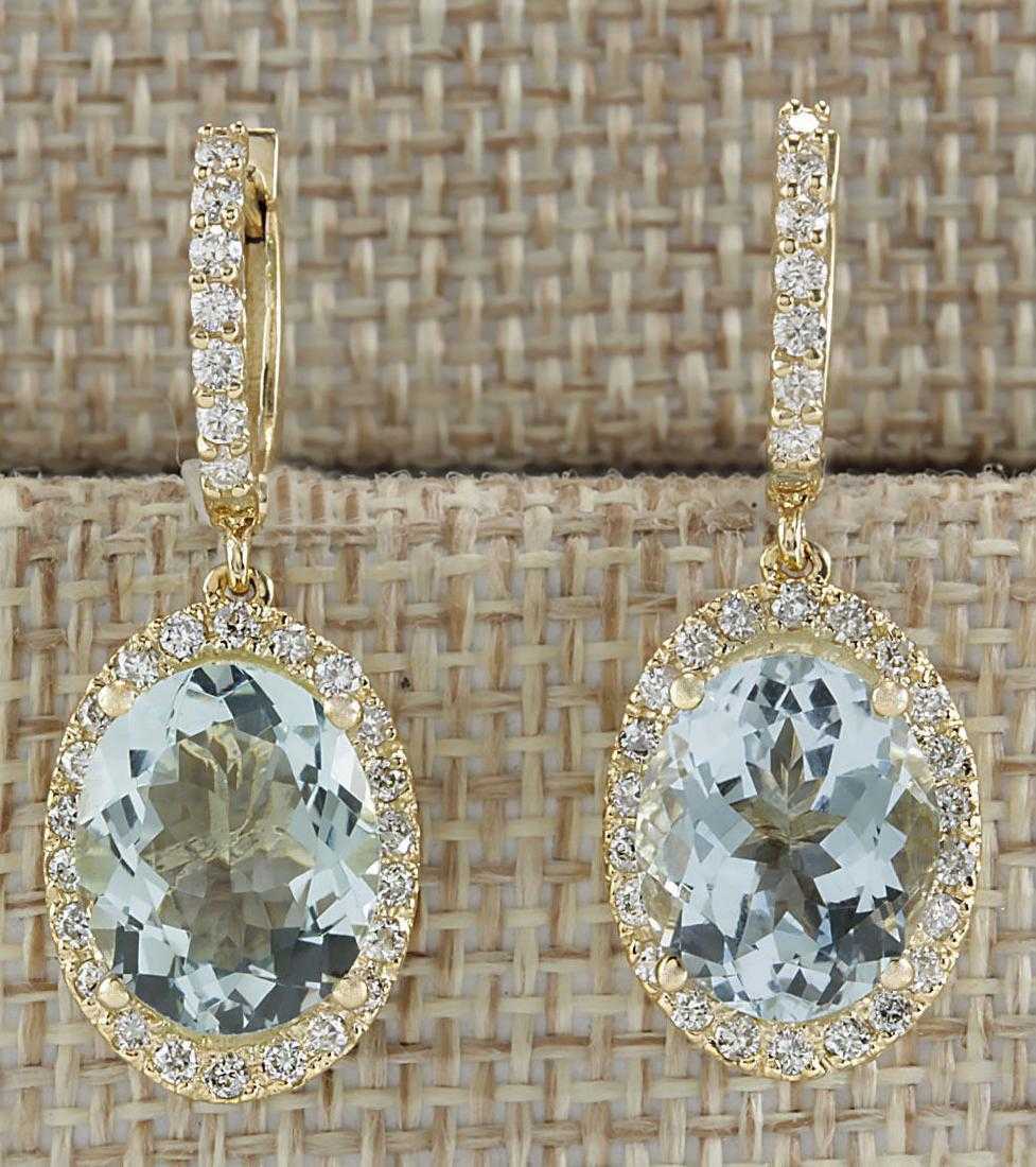 5 CT Oval Cut Aquamarine 14k Yellow Gold Over Halo Diamond Drop Dangle Earrings - atjewels.in