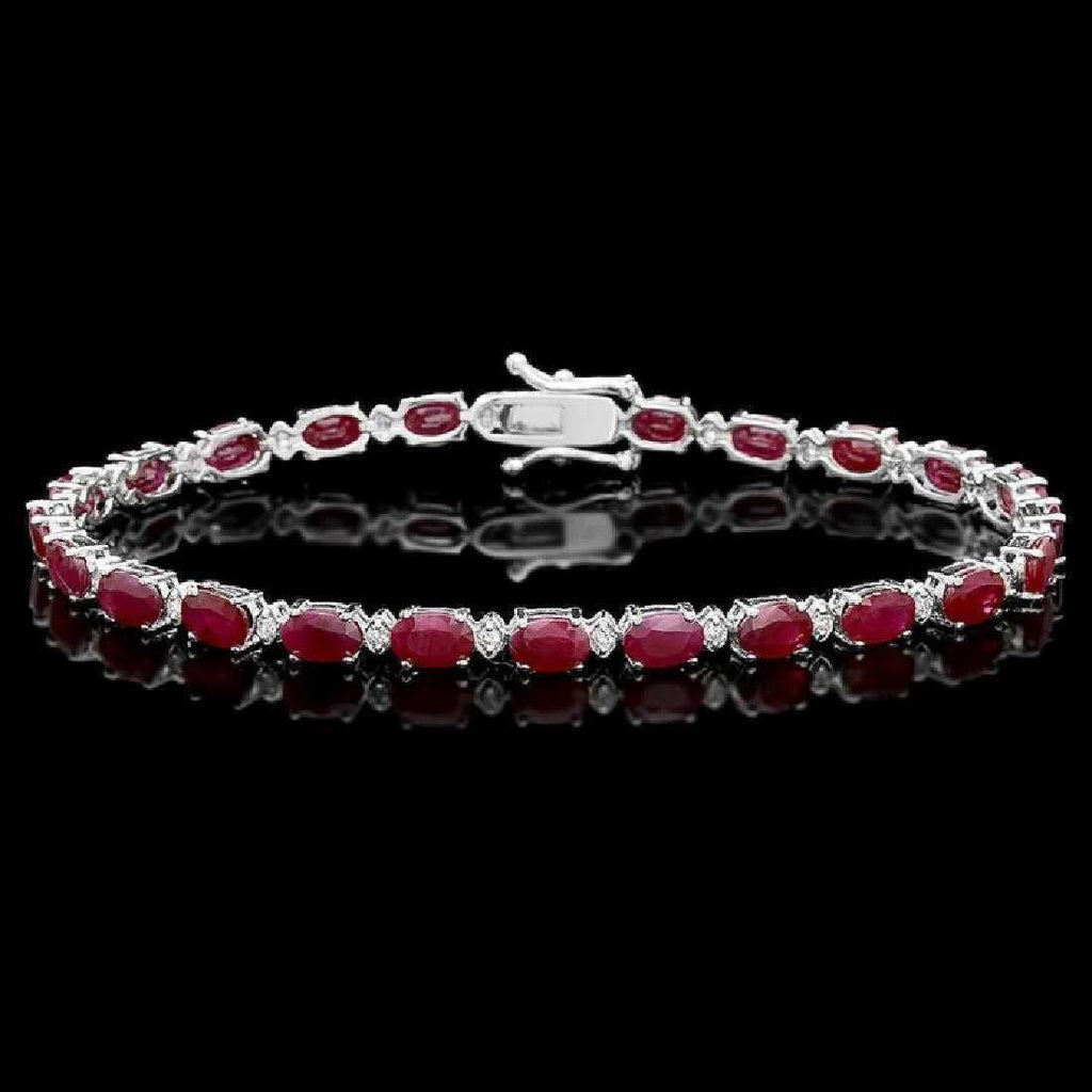 925 Sterling Silver 12 CT Oval Cut Red Ruby Tennis 7" Wedding Diamond Bracelet