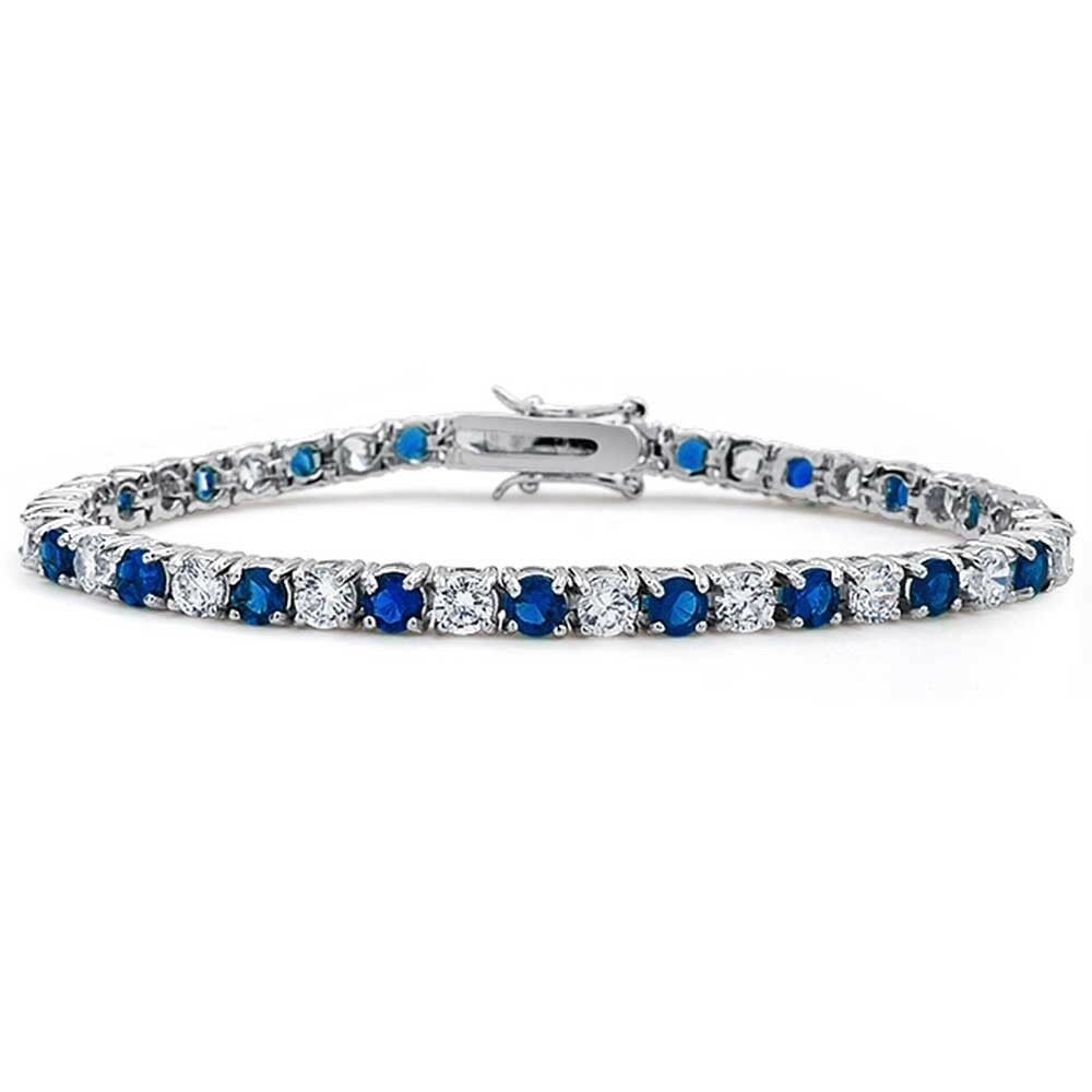 5.00 CT Round Cut Blue Sapphire & Diamond 14K White Gold Over Tennis 7" Bracelet - atjewels.in