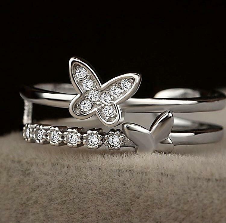 14k White Gold Over 1/2CT Round Cut Diamond Dazzling Butterflies Adjustable Ring - atjewels.in
