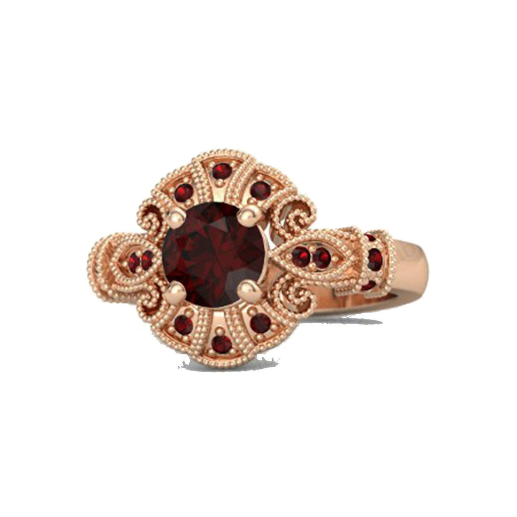 Round Cut Red Garnet 14k Rose Gold Finish On 925 Sterling Silver Disney Princess Engagement Solitaire Ring