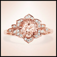 2 CT Round Cut Morganite 14k Rose Gold Over Lotus Diamond Engagement Womens Ring - atjewels.in