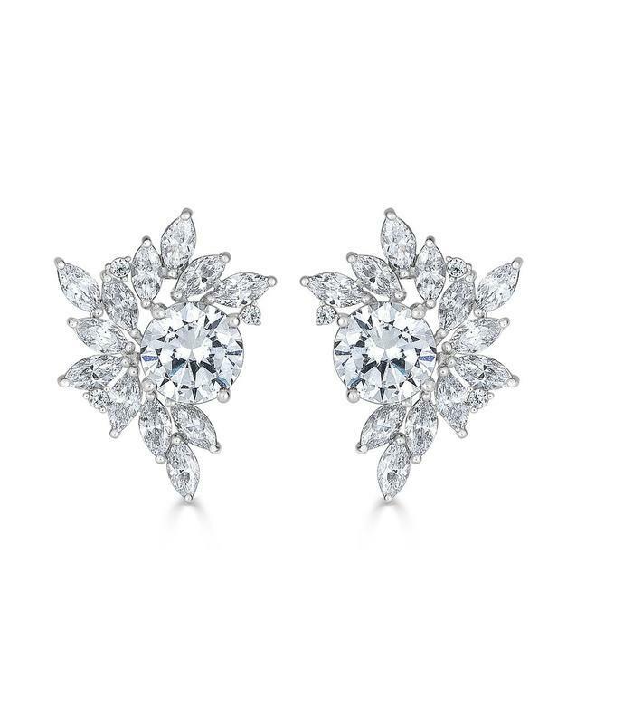 1 Ct Round Marquise Cut Diamond 14k White Gold Over Cluster Engagement Earrings - atjewels.in