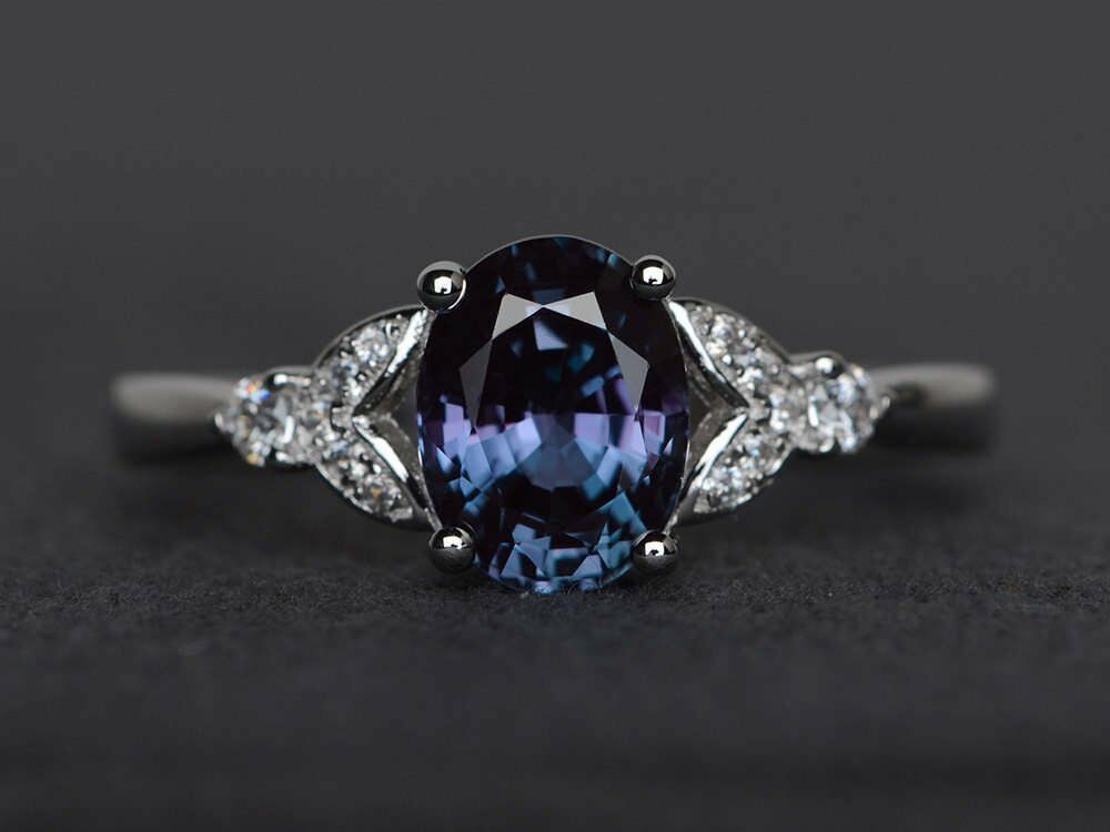 1 CT Oval Cut Alexandrite 14k White Gold Over Solitaire Diamond Engagement Ring - atjewels.in