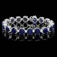 Blue Sapphire Oval Cut 20 CT14k Yellow Gold Over Tennis 7" Anniversary Bracelet - atjewels.in