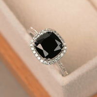 14k White Gold Over 2 CT Cushion Cut Black & White Diamond Halo Engagement Ring - atjewels.in