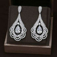 4 CT Brilliant Cut Diamond 14k White Gold Over Cluster Tear-Drop Dangle Earrings - atjewels.in