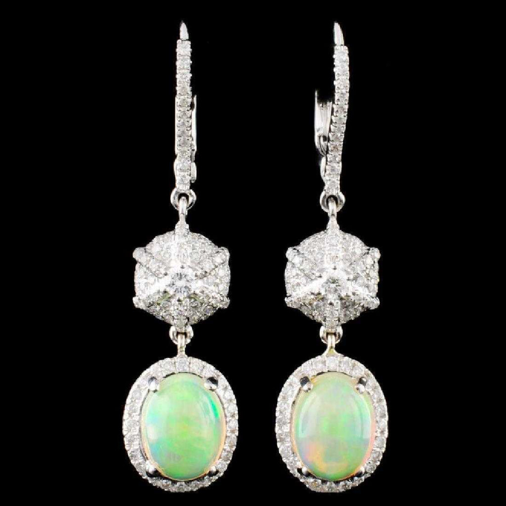 3 CT Oval Cut Fire Opal 14k White Gold Over Wedding Diamond Drop Dangle Earrings - atjewels.in