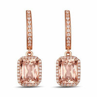 2 CT Emerald Cut Moraganite 14k Rose Gold Over Drop Diamond Dangle Earrings - atjewels.in