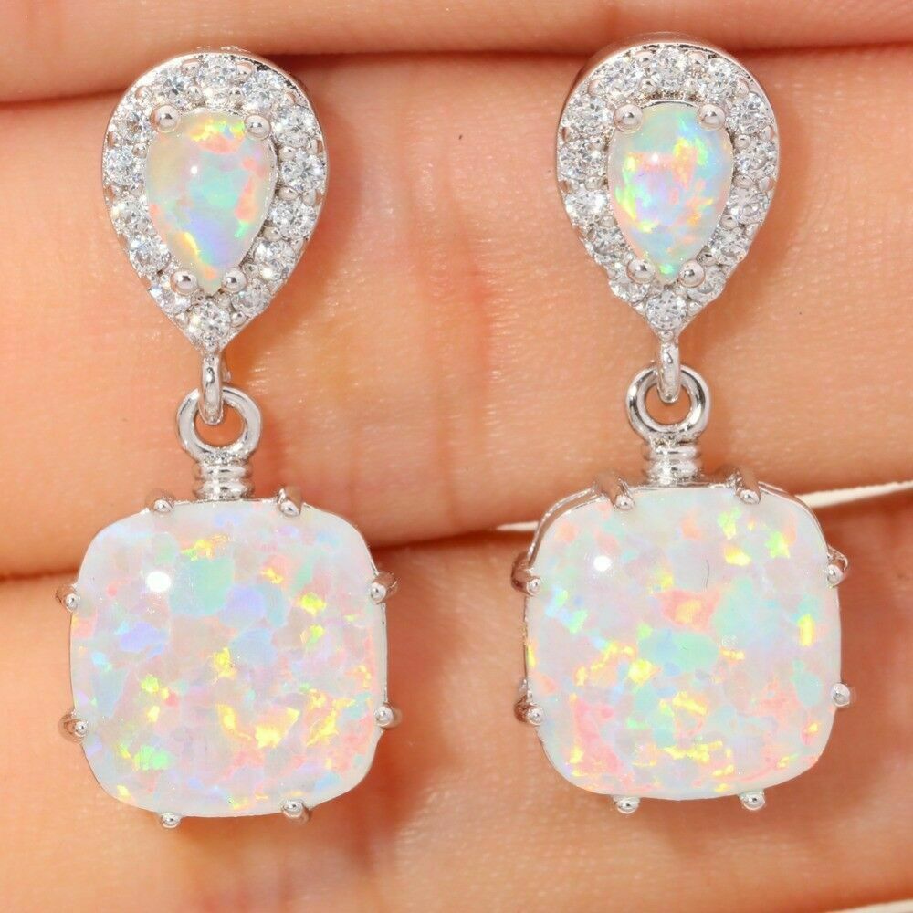 ladies green opal dust oval drop earrings with a sterling silver surround —  Palenque Jewellery