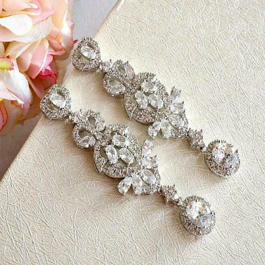 4 CT Oval Cut Diamond 14k White Gold Over Chandelier Statement Dangle Earrings - atjewels.in