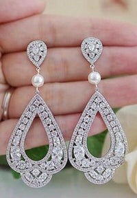 5 CT Brilliant Cut Diamond 14k White Gold Over Cluster Pearl Tear Drop Earrings - atjewels.in