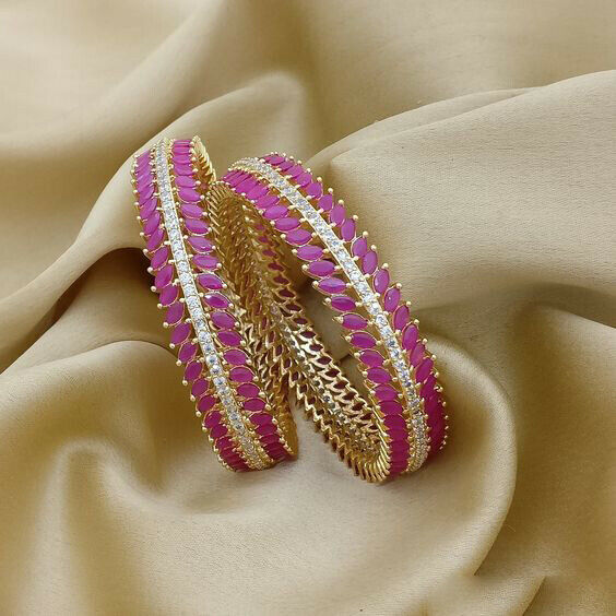 25 CT Marquise Cut Ruby & Diamond Set Of 2 Wedding Bangle Bracelet 14k Gold Over - atjewels.in
