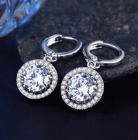 2 CT Round Cut Moissanite 14k White Gold Over Halo Drop Dangle Diamond Earrings - atjewels.in