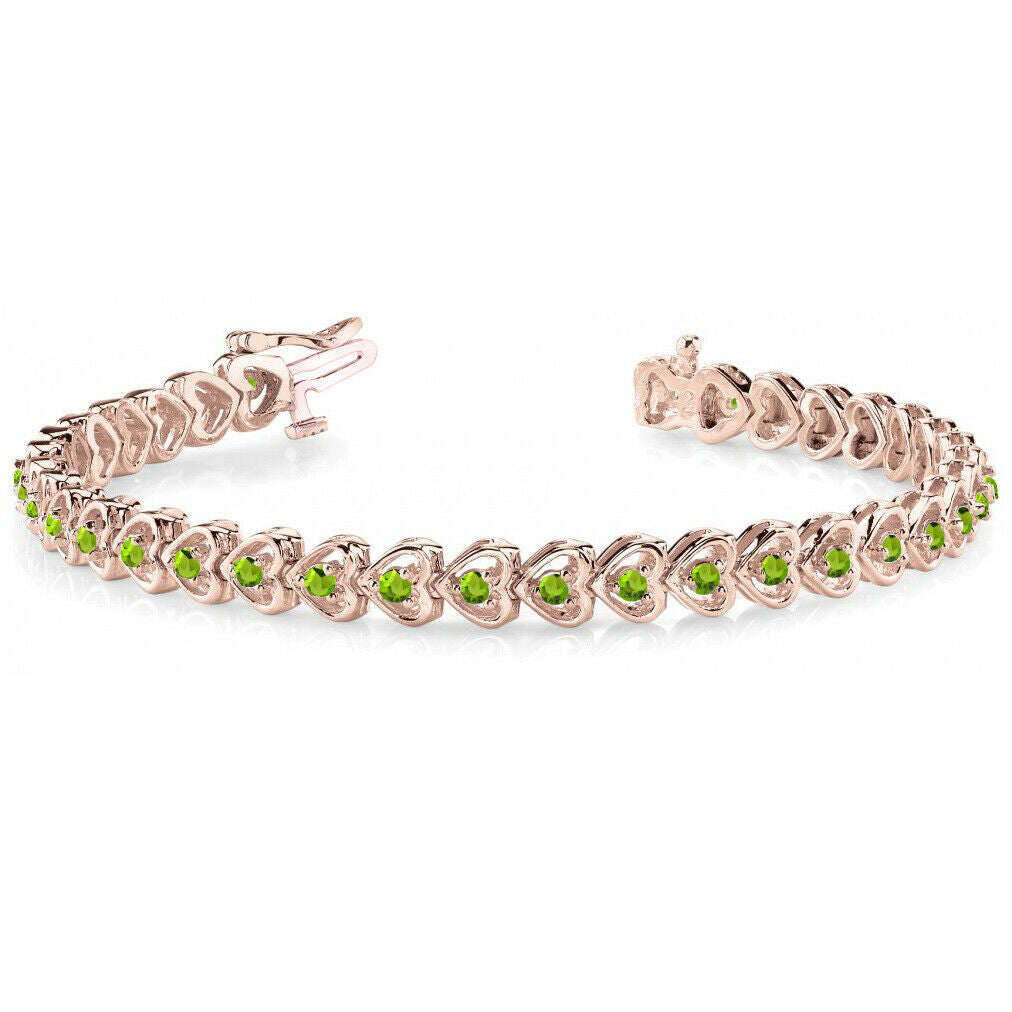 8 CT Round Cut Peridot 14K  Rose Gold Over 7'' Tennis Link Heart Bracelet - atjewels.in
