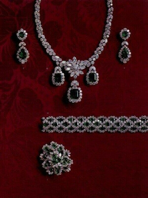 60 CT Green Emerald 14k White Gold Over Diamond Wedding Necklace Jewelry Set - atjewels.in