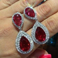 8 CT Pear Cut Red Ruby 14k White Gold Over Diamond Tear Drop Dangle Earrings - atjewels.in